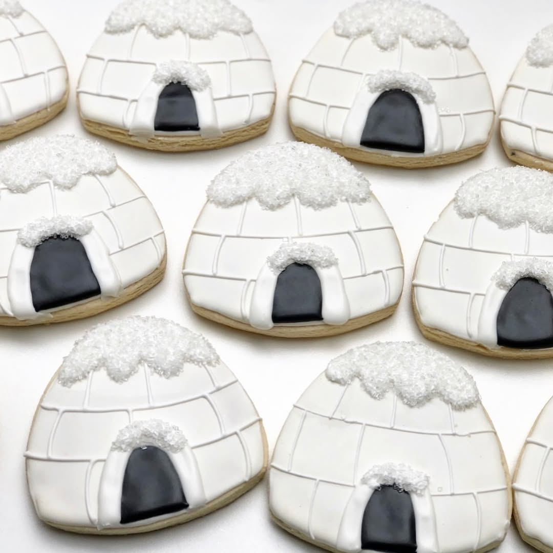 Minimalist igloo cookies with textured snow detail
